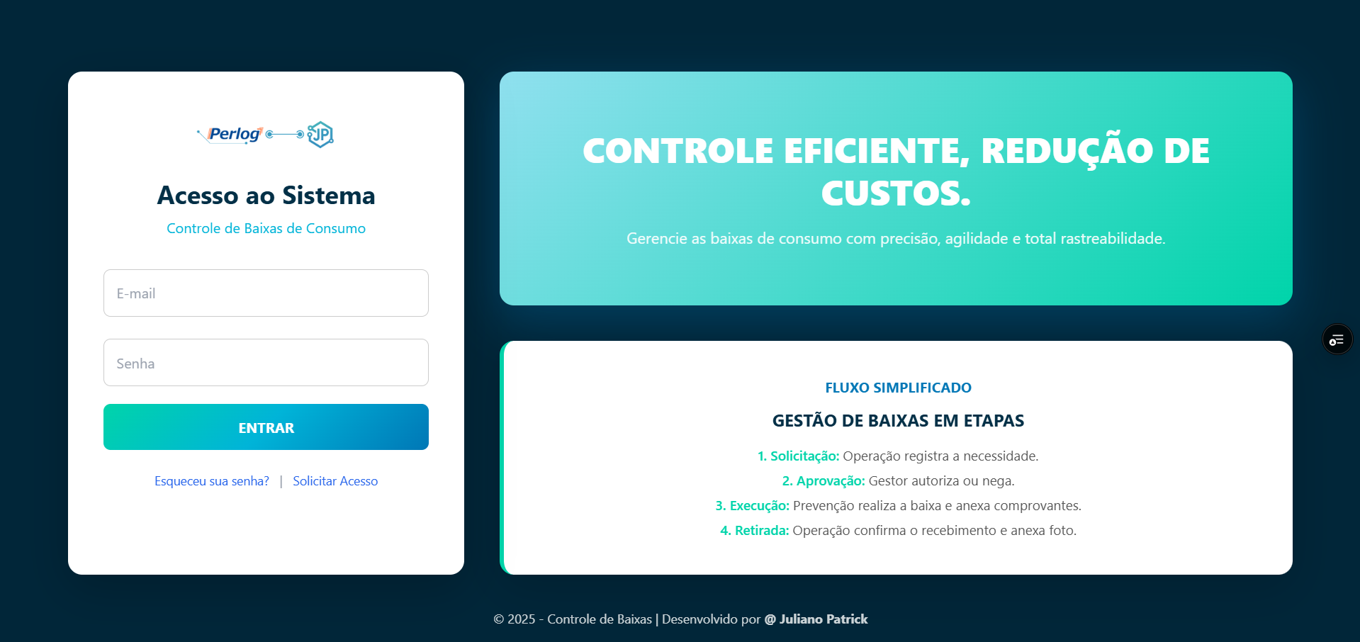 Tela de Login do sistema de Baixa de Consumo, com destaque para a área de credenciais.